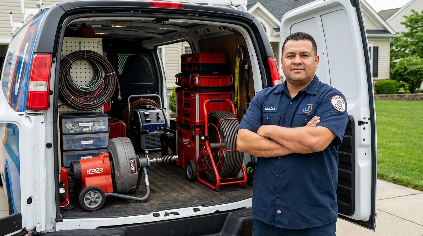 Professional drain cleaning equipment and Johns Plumbing LLC plumber in Reedley