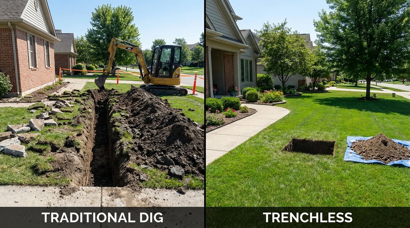 Trenchless sewer repair with minimal yard damage versus traditional excavation in Reedley, CA